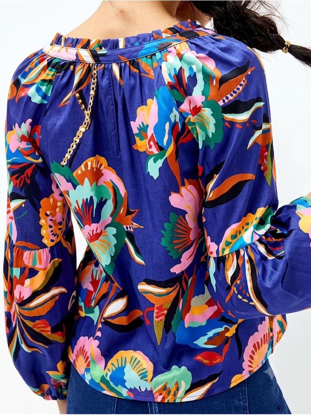 FARM Rio Floral V-Neck Balloon Sleeve Top in Purple - Picture 2 of 6